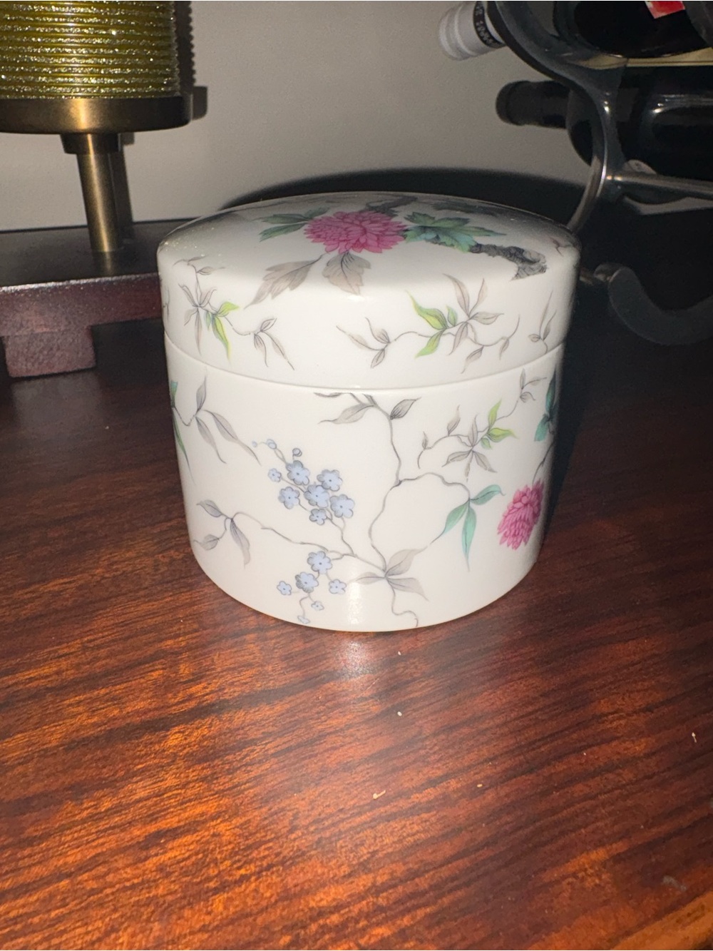 Limoges White Porcelain Floral Covered Jar with Pink & Blue Blossoms